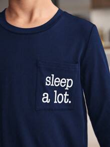 2pcs Tween Boys Casual Classic Plaid Pattern Short Sleeve Top And Pants Comfortable Pajama Set - Royal Blue - View 7