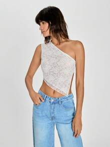 SHEIN EZwear Blusa de mujer de unicolor sin mangas con hombros de encaje y bajo asimétrico ajustada