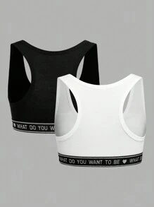 SHEIN 2 件装 Tween 女童简约舒适字母图案加垫无钢圈运动胸罩