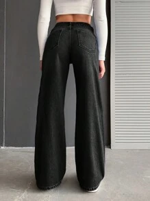 Cottnline Low Waist Wide Leg Medium Wash - Black - View 2