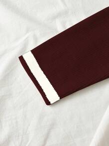 SHEIN LUNE 大码女式 2 件套：纯色针织撞色开衫和松紧腰阔腿裤，秋冬季休闲装，适合万圣节、新年、情人节、感恩节、圣诞节、复活节、生日派对、新年前夜 - 紅白色 - 查看 3