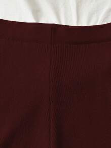 SHEIN LUNE 大码女式 2 件套：纯色针织撞色开衫和松紧腰阔腿裤，秋冬季休闲装，适合万圣节、新年、情人节、感恩节、圣诞节、复活节、生日派对、新年前夜 - 紅白色 - 查看 4