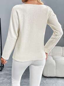 SHEIN LUNE 1pc Women Floral Embroidery Crewneck Long Sleeve Casual Top, Everyday Wear