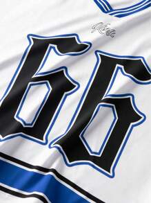 PAVTROS 男士条纹拼接数字印花短袖T恤，休闲日常穿着，图案T恤，图案T恤，图案男士T恤 - 彩色 - 查看 5