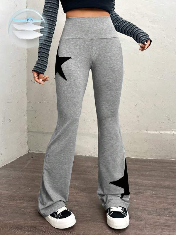 SHEIN EZwear Star Print Flare Leg Sweatpants Graduation,Back To School Outfits,Graduation,Teacher Outfits For Women,Back To School