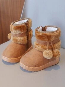 1 Đôi bốt trẻ em, bốt đi tuyết lông xù màu kaki, đế mềm chống trượt, thiết kế vừa vặn, phù hợp cho bé trai và bé gái đi chơi ngoài trời, tiệc tùng, du lịch, mùa đông - Màu Khaki - Xem 2