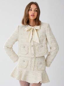Enchnt Chaqueta elegante con cuello de corbata para mujeres en otoño