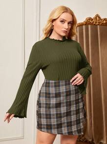 SHEIN Privé Tee-shirt casual à manches évasées de couleur unie pour l'automne en grande taille