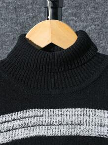 SHEIN Tween Boy' Striped Color Block Turtleneck Casual Knitted Sweater, Fashion New Item For Autumn/Winter