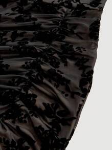 SHEIN MOD Women's Elegant Floral Flocked Mesh Slit Dress,Black Homecoming Dress,, Women Dress,Witch Dress,Vampire Dress,Elegant Women Dresses,Day Of The Dead Outfit,Goth - Apricot - View 4