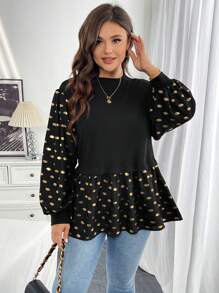 SHEIN Essnce Plus Size Long Sleeve Doll Top For Women Blouses Fall Women Dresses, Graphics Woman T Shirts Women Shirts, Plus Size T Shirt Elegant Women Dresses - Black - View 6