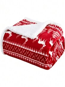 1 chiếc chăn Giáng sinh Sherpa đỏ, chăn mềm mại ấm áp, chăn sợi lông cừu flannel siêu mềm, thích hợp cho giường sofa sofa Red Deer - Nhiều màu - Xem 6