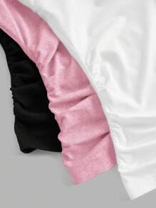 SHEIN EZwear Bộ 3 áo thun dệt kim dài tay cổ chữ V có dây rút eo nhún dành cho nữ, đầu thu - Hồng - Xem 6