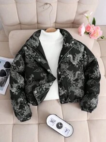 SHEIN Tween Girls Candy Color Patchwork Hooded Thick Warm Jacket, Casual For Autumn/Winter - Multicolor - View 1