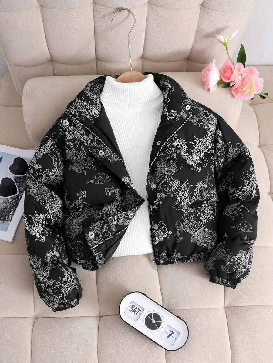 SHEIN Tween Girls Candy Color Patchwork Hooded Thick Warm Jacket, Casual For Autumn/Winter - Multicolor - View 1