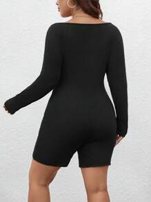 SHEIN VCAY 大码纯色长袖修身连体衣，秋季休闲装