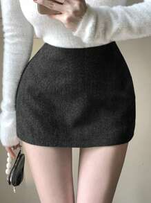 DAZY Women Simple Solid Color A-Line Skirt, Casual Basic Everyday Wear,Autumn Clothes Women Skirts Daily Gray - Black - View 5