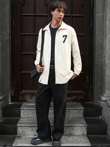 Manfinity VCAY Men's Woven Casual Long Sleeve Open Front Long Trench Coat, Loose &, For Fall Winter - Apricot - View 3