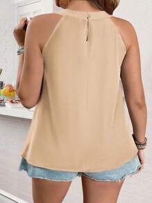 Celure Plus Size Sequins Splicing Halter Casual Vacation Shirt - Apricot - View 2