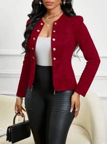 SHEIN Lady Chaqueta de ante con botones en la parte delantera abierta, para otoño/invierno - Burdeos - Ver 5