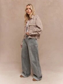 MISSGUIDED Street Checked Crop Loose Western Shirt Western Wear
