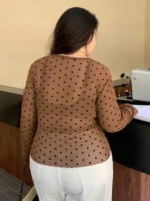 Dazy Plus 圆领圆点修身半透明女式衬衫 - 咖啡棕 - 查看 2