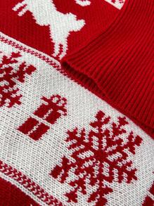 SHEIN Privé 女式圣诞图案精致简约休闲高领长袖套头毛衣