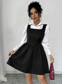 Chiquease Vestido sin mangas con dobladillo de campana y cintura, de unicolor, casual, adecuado para el otoño y el verano