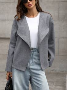 Chiquease 女士秋冬翻领长袖短夹克 - 淺灰色 - 查看 1