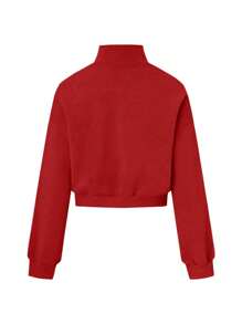 INAWLY 女士纯色落肩长袖拉链半襟休闲连帽衫，秋季，长袖上衣