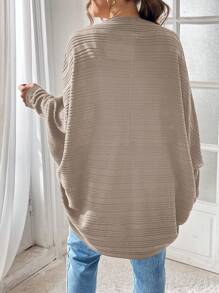 SHEIN Essnce 大码女装秋季新款时尚商务休闲女士外出上衣返校节秋季女装休闲通勤拉绒面料休闲纯色黑色宽松无扣开衫，蝙蝠开衫，超宽松开衫女士开衫 - 杏色 - 查看 2
