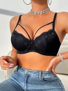 DesireSculpt 1 pieza Sujetador de lencería ajustable con aros con encaje romántico y sexy de contraste