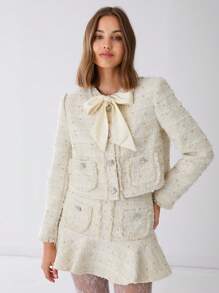 Enchnt Chaqueta elegante con cuello de corbata para mujeres en otoño