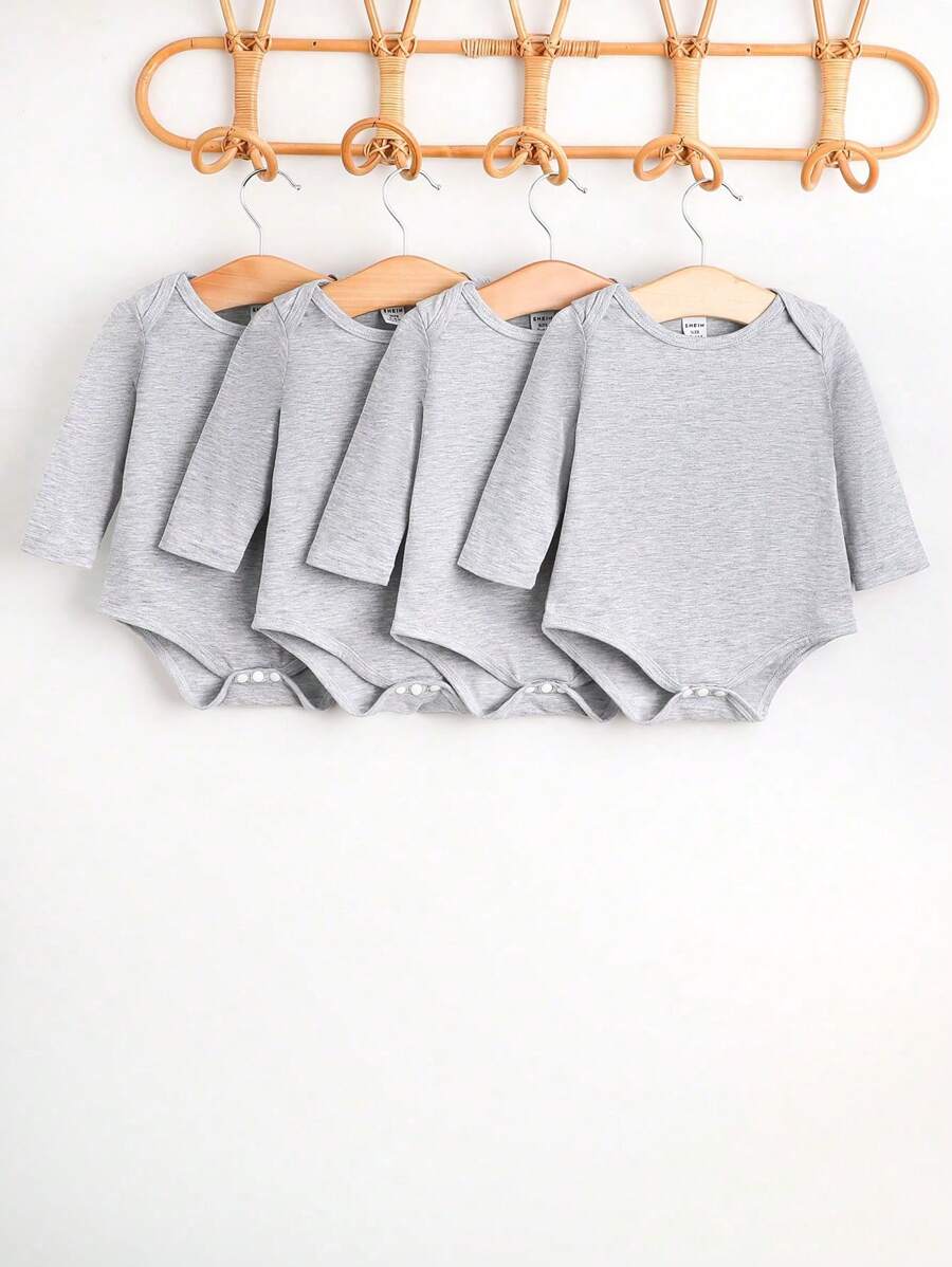 SHEIN 新生儿信封领长袖连体衣礼盒套装 - 灰色 - 查看 1