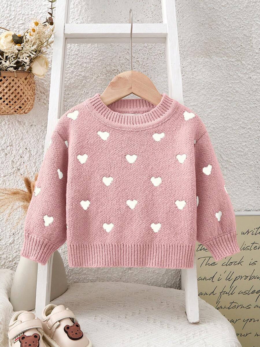 女宝宝秋冬百搭可爱心形图案针织长袖毛衣