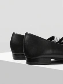 MOTF PREMIUM WOMEN'S CASUAL & COMFORTABLE BUCKLE DESIGN RHINESTONE MARY JANE SQUARE TOE FLAT SHOES, VERSATILE COMMUTING - Black - View 8
