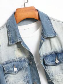 Manfinity LEGND Men's Casual Washed Button Up Denim Jacket, Suitable For Autumn Daily Outings, For Vacation
