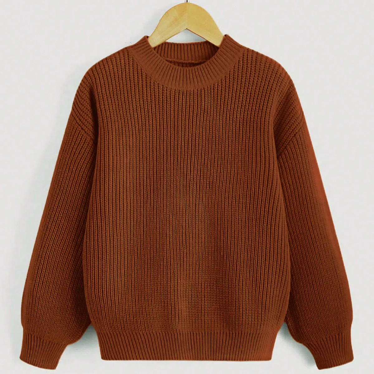 Tween-Mädchen Einfarbig Rundhals Drop-Shoulder Langarm Lässig Pullover, Herbst/Winter - SHEIN - Modalova