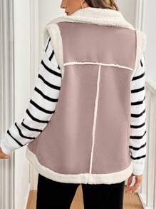 SHEIN Frenchy Chaleco con forro térmico de solapa holgado y casual con cremallera para mujer, abrigos largos de mujer de otoño e invierno para la temporada de otoño