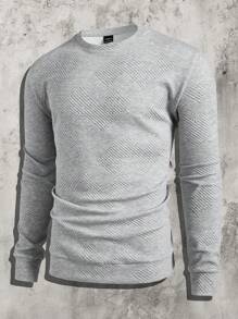 GENTILAND Men's Fitted Crew Neck Long Sleeve Knit Sweatshirt, Suitable For Autumn - Light Grey - View 1