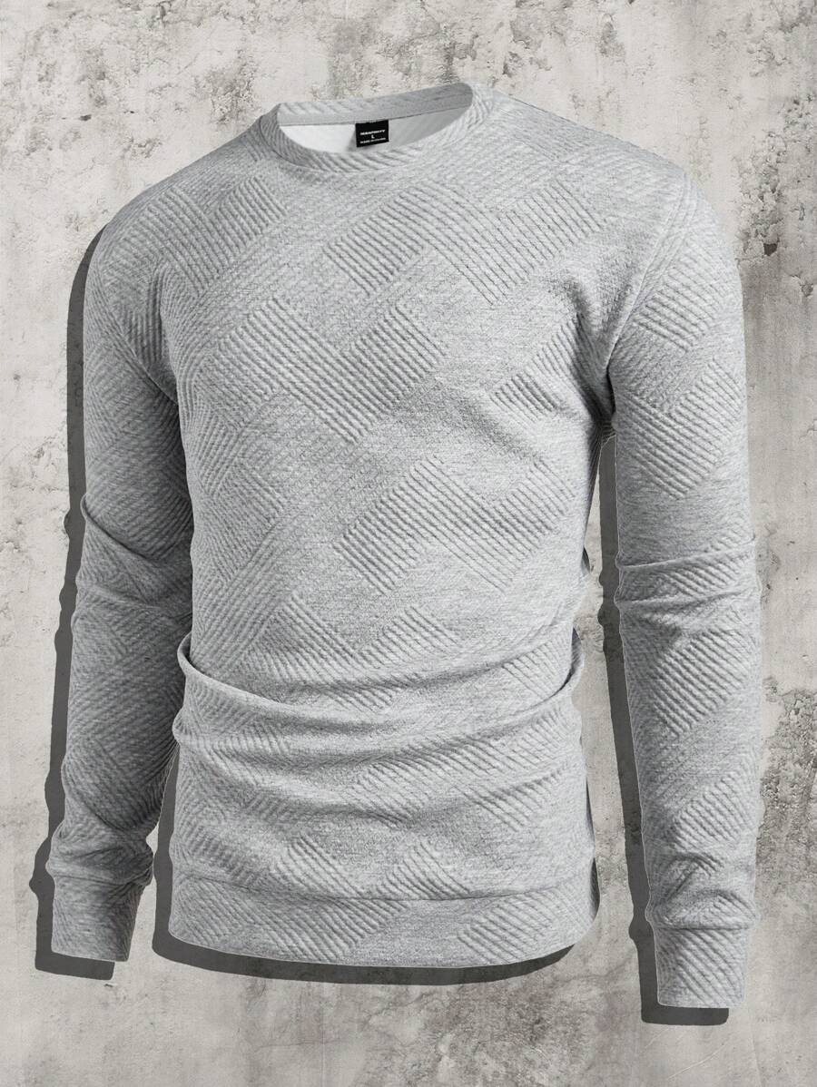 GENTILAND Men's Fitted Crew Neck Long Sleeve Knit Sweatshirt, Suitable For Autumn - Light Grey - View 1