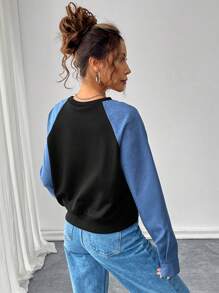 SHEIN Unity Women's Sweatshirt, Autumn/Winter, Wind & Cold Protection, Street Fashion, Stylish, Mature Lady, Ladies Top, Patchwork Pullover Fall - Multicolor - View 2