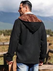 Manfinity Homme Men Simple Long Sleeve Pocket Button Front Casual Jacket, Daily Wear Going Out Overcoat, For Friends, Husband, Boyfriend Gifts - Black - View 2