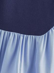 SHEIN Elladie kids Young Girl Color-Block Round Neck Long Sleeve Bow Decor Cute Dress For Autumn - Blue - View 4