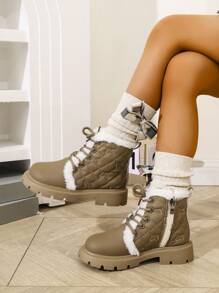 Girls' New Thick Plush Lined Winter Boots, Kids Soft Sole Ankle Boots - Khaki - View 4