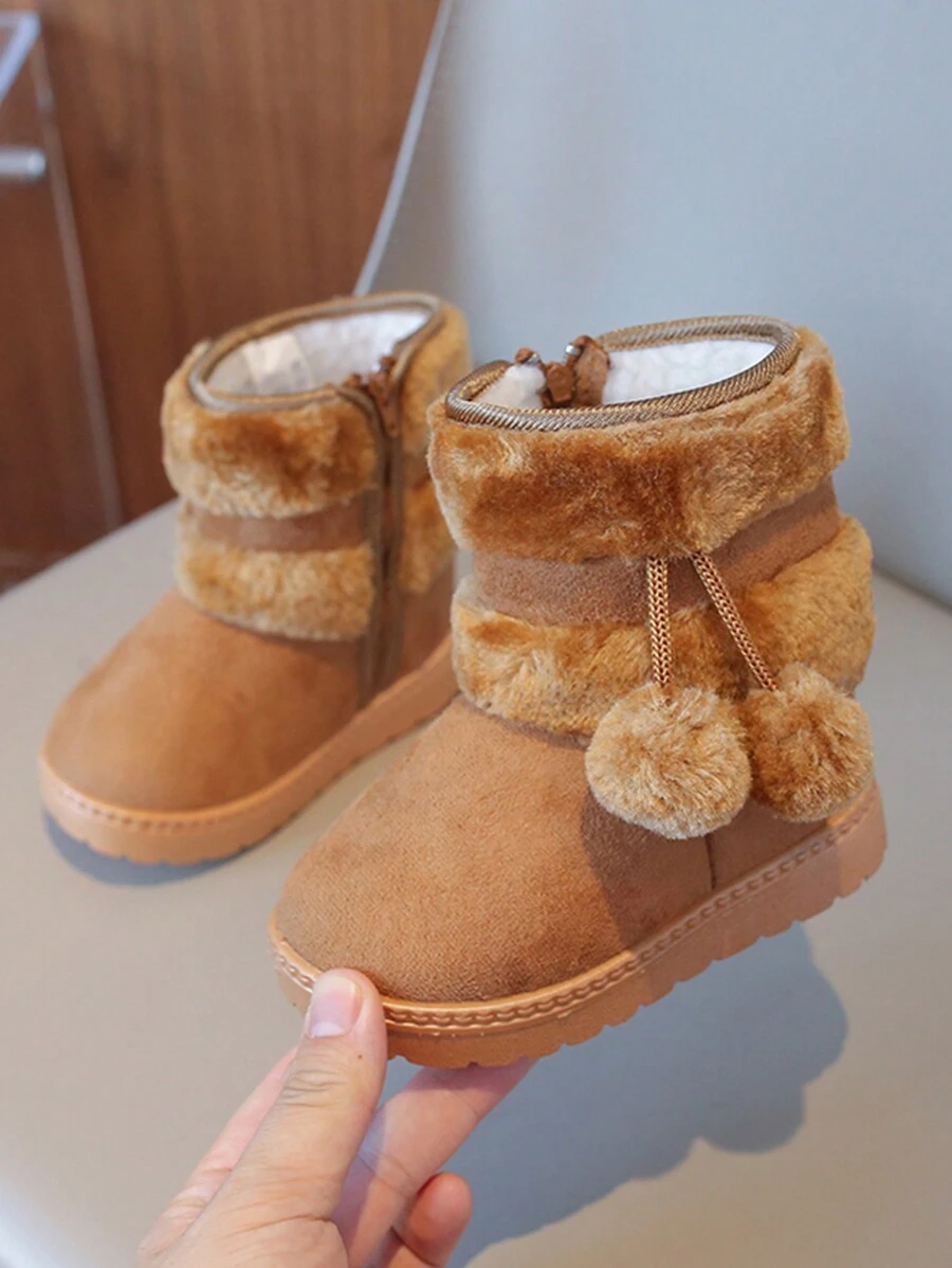 1 Đôi bốt trẻ em, bốt đi tuyết lông xù màu kaki, đế mềm chống trượt, thiết kế vừa vặn, phù hợp cho bé trai và bé gái đi chơi ngoài trời, tiệc tùng, du lịch, mùa đông - Màu Khaki - Xem 1