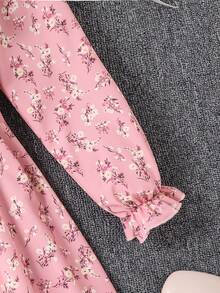 SHEIN Vintaside Kids 女孩可爱碎花长袖连衣裙 - 粉色 - 查看 3