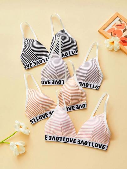 4 件装青少年/女孩休闲舒适条纹内衣套装