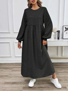 SHEIN Essnce 女士灰色圆领长款运动衫，秋季休闲女士连帽衫 - 深灰色 - 查看 5