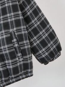 SHEIN Tween Boy' Colorblock Embroidery Plaid Padded Reversible Casual Padded Coat - Black and White - View 5